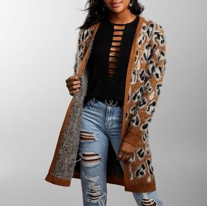 Daytrip Eyelash Leopard Duster Cardigan Sweater M